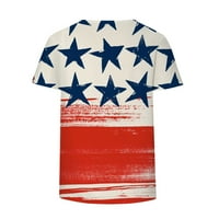 Yyeselk Лято жени Ден на независимостта Блузи Моден американски флаг Звезда печат удобни върхове Небрежни къси ръкави екипаж Градиент на шията Цвят