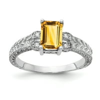 Първичен Златен карат Бяло Злато 7х смарагд шлифован цитрин и диамантен пръстен
