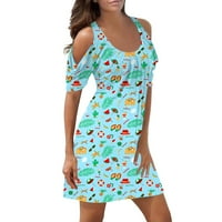 Ballsfhk женска рокля от рамото късо ръкав сладък летен океан щампа за свободно време празнична пола пролетни рокли за жени