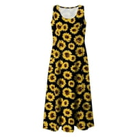 Mgoohoen женски ежедневни рокли без ръкави кръгла шия пачуърк плитчива танков плаж midi рокля с джобове жълти s