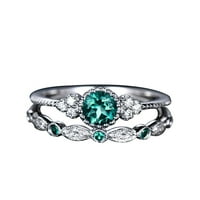 Най -велика бреза комплект жени кубичен циркония инкрустиран подреждащ пръстен пръстен сватбени бижута сплав, кубичен циркония зелено