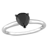 Карат Т. в. черен диамант 14кт Бяло Злато сълза черен родий покритие пасианс годежен пръстен