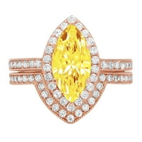 2. CT Brilliant Marquise Cut Симулиран жълт диамант 18K Розово злато халианс с акценти Булчински комплект SZ 5