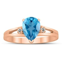 Женски 8x Blue Topaz и Diamond Pear във формата на три каменни пръстени в 10K розово злато