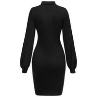 Абюсия ежедневни дамски рокли- небрежно издълбан от твърд цвят тънък приспособяване на дълги ръкави, обвити дълги ръкави кръгла врата ваканция черен размер xl