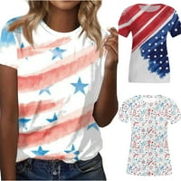 Sksloeg Женска блуза Американски флаг отпечатани къси ръкави блузи екипаж на ший
