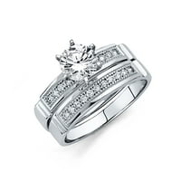 Солид 14к Бяло Злато кубичен цирконий Дамски сватбен пръстен и годежен пръстен два комплекта размер 5.5