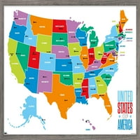 Карта - Стенски плакат на Съединените щати на Америка, 22.375 34 в рамка