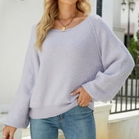 Женски пуловери, плетени ежедневни есен и зимен пуловер с дълъг ръкав, свободни пуловери в края на сезона Purple S-6XL