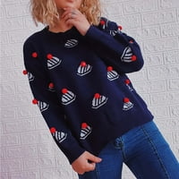 Absuyy пуловери за жени Крерънс Платен пуловер Коледа отпечатан екипаж