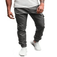 Wrcnote мъже заострени с джобове панталони обикновени джогинг странични Zip дъна солиден цвят спорт панталон Deep Grey L