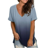 Блузи за жени мода летни Потници Мода Градиент цвят в-врата без ръкави тениска блузи ризи