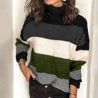 Жени ежедневни ивици пачуърк с дълъг ръкав дебел плетен пуловер за пуловер с пуловер