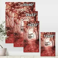 Червена Есенна гора и къща в дива живопис платно изкуство печат