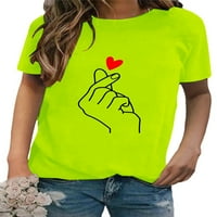Плюс размер дамски късо ръкав сърце отпечатани ежедневни тениски летни блузи върхове