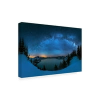 Хуа Джу 'Звездна Нощ Над Езерото Кратер' Платно Изкуство