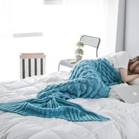 Русалка Одеяло Възрастни, ръчно изработен модел на плетене синя русалка рибена одеяла меки плетени русалка опашки спален чувал за жени момичета