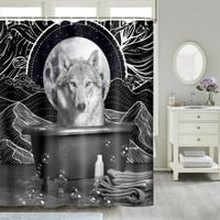 Вълк душ завеса диво животно с ядосан израз Горска Фауна тематична фотография Плат баня декор комплект с куки