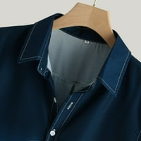 Мъжки ризи мъжка блуза дишаща Къс ръкав завой надолу яка градиент риза синьо ххл