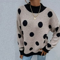Kali_Store пуловери за пуловери за жени, чист сладур с сладур с врата с назъбени ивици khaki, l