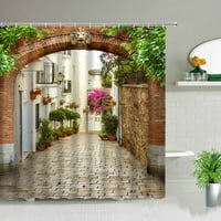 Европейски селски град улица ландшафтен печат душ завеси за баня полиестер тъкан екран декор за баня комплект с куки
