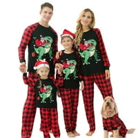 Семейство Коледа Пижами съвпадение Комплекти динозавър Дядо Коледа печат тениска с карирани панталони за възрастни деца бебе куче