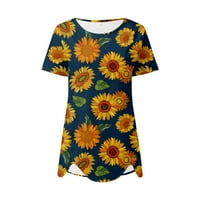 Юбатуо Дамски блузи дамски летни кръг врата къс ръкав цвете печатни тениска пуловер Топ блузи за жени