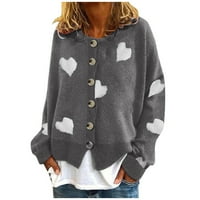 Жени бутон с дълъг ръкав надолу по картонен пуловер Небрежно ореблено оребрени пуловери