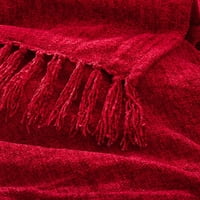 Американско одеяло от шенил в червен дишащ полиестер с декоративни ресни-устойчиви на бръчки и избледняване-50 60