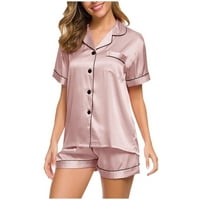 IOPQO Интитира дамско бельо за жени нощна нощна пижама нощни дрехи жени бельо роба си комплект y нов y бельо костюм сатен пижами жени къси разхлабени пижами комплекти розово xxxxxl