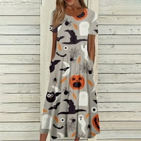 Умитай линия рокли за жени дамски летни Случайни Мода отпечатани къс ръкав кръг врата Джоб рокля