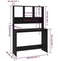 Mavis Laven Modern Desk с рафтове Черно 43.3 x17.7 x61.8 Чипборд за бюра за мебели за домашен офис