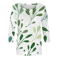 Hanzidakd дамски ризи блуза, дамски клирънс, женски отпечатана тениска с тениска в средна дължина ръкави блуза O-Neck Casual върхове