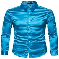 Hirigin Men Fashion Wild Business ризи солидни цветове спускане на яка с дълъг ръкав с бутон надолу блузи парти работни офиси върхове